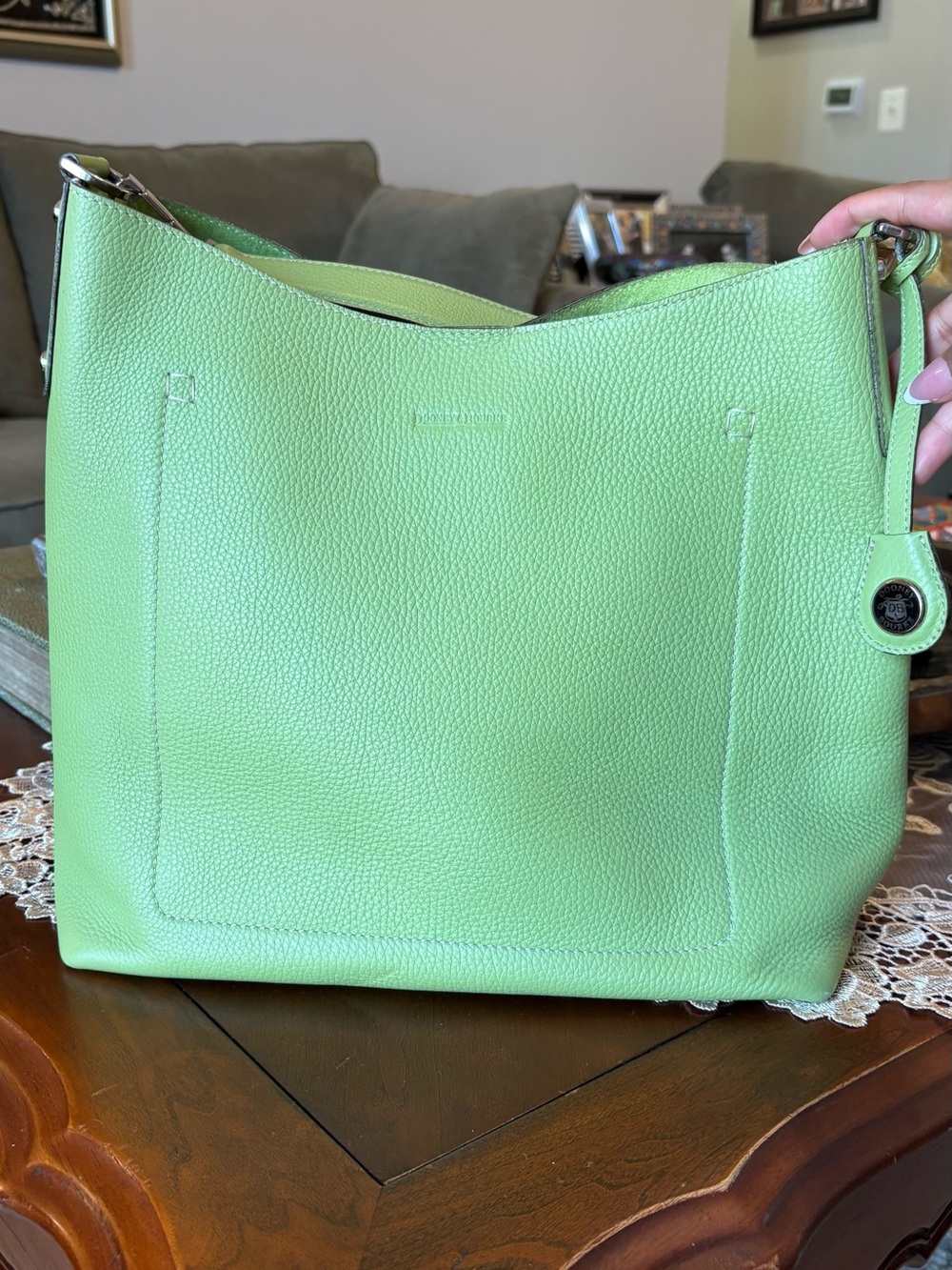 Green Leather Shoulder Bag - Classic Everyday Tote
